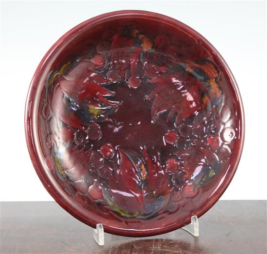 A Moorcroft Leaf and Berry pattern flambe dish, 1945-49, 22cm